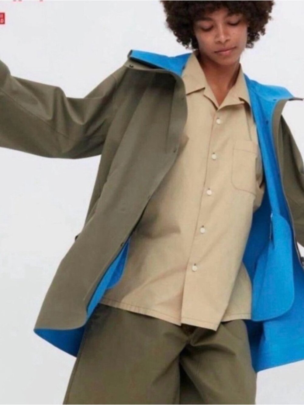 Uniqlo MARNI Blocktech Half Coat Khaki Blue Size XXL (US XL) Zip Button Hooded - Picture 4 of 5
